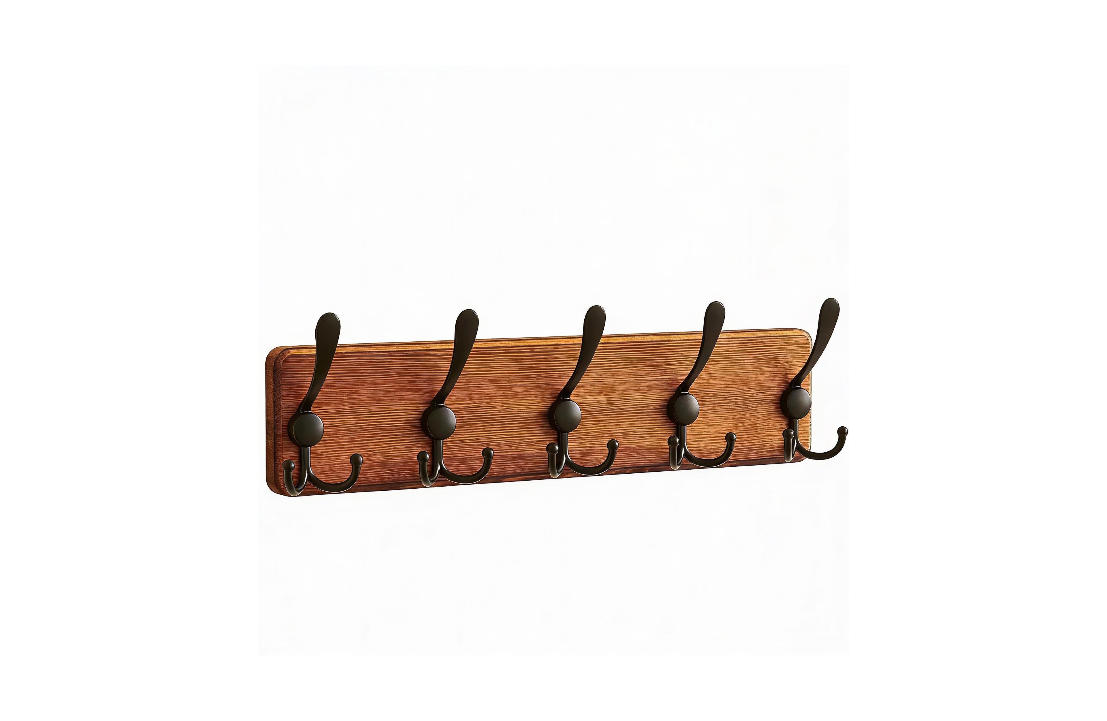 Yigii Rustic Iron Hooks Wall Rack, 5 Hooks, 45lb Load, Natural Pine Base