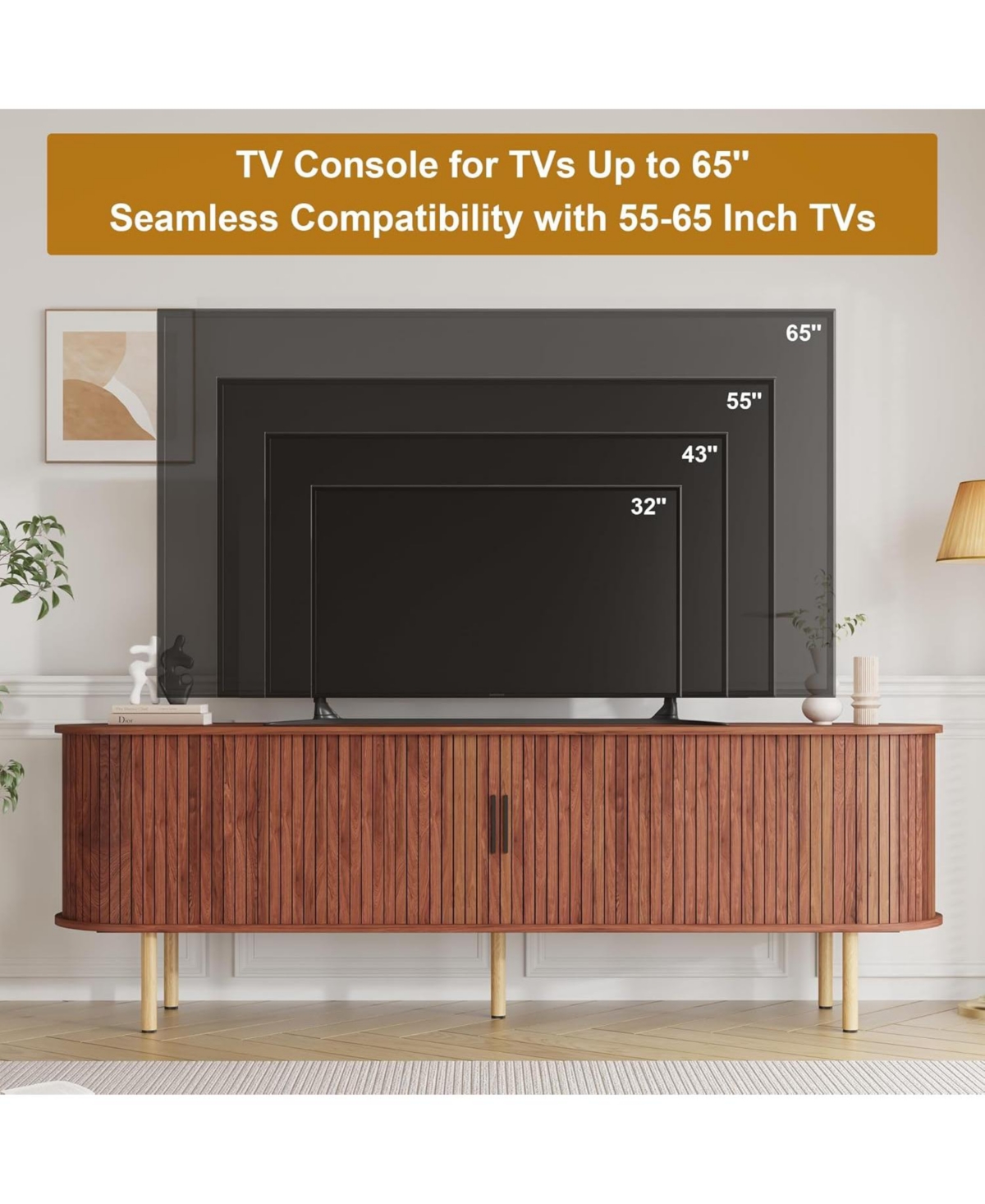 gaomon Tv Stand, Modern Console Table with Storage Compartment and Sliding Door