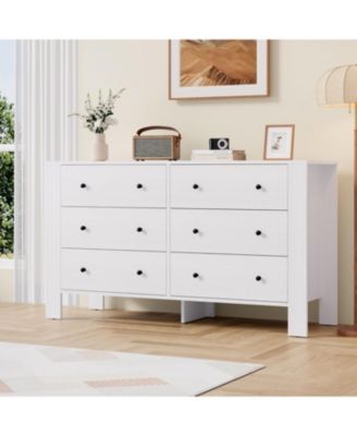 Oak 6 Drawer Dresser for Bedroom, Modern Wide Dresser Organizer with Storage Drawers, Entryway