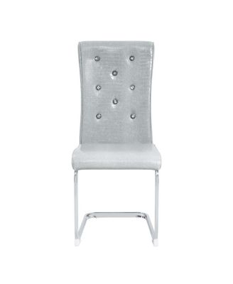 Set of 4 Retro Alligator Upholstered Dining Chairs with Crystal Buckle & Faux Leather