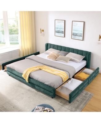 Streamdale King Size Upholstered Bed Frame with Chenille Fabric Headboard - Blue/Green