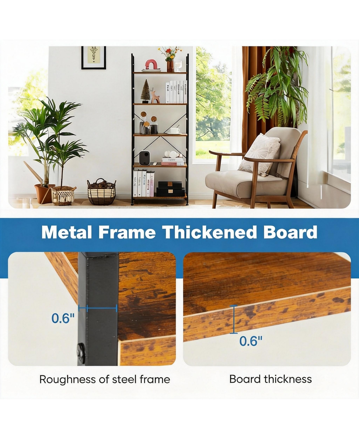 Yigii 5-Tier Narrow Bookshelf, Modern Design, Space-Saving, Durable, Easy Assembly