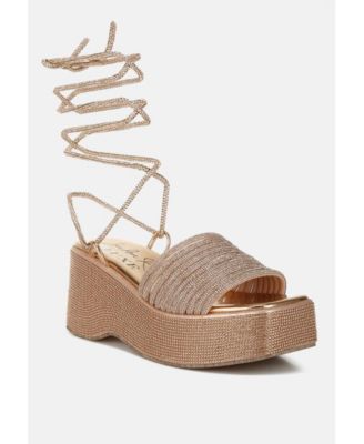 Womens Swifties Rhinestone Embellished Lace-Up Sandals