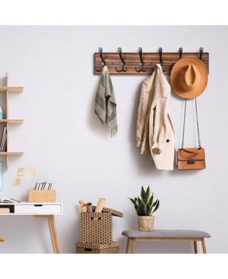 Wooden Wall Coat Rack with 6 Hooks for Coats, Jackets, Hats