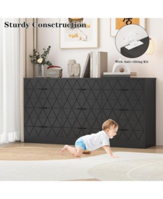9 Drawer Dresser, 63 in Black Dresser for Bedroom with Power Outlet, Wide Drawer, Dressers Chests of Drawers