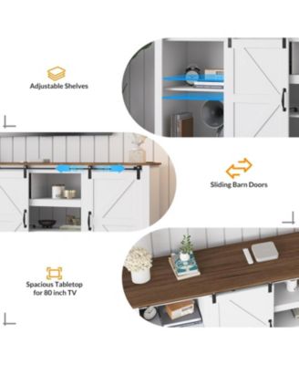 Farmhouse TV Stand for Televisions Up to 80 in, Sliding Barn Doors and Storage Cabinets for Living Room