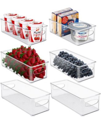 6 Pack Narrow Stackable Clear Storage Bins with Handles- for Kitchen Pantry, Freezer & Fridge Organization