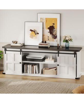 70" Farmhouse TV Stand for 80/75/70 Inch TVs, Entertainment Center Storage Cabinets w/Power Outlets