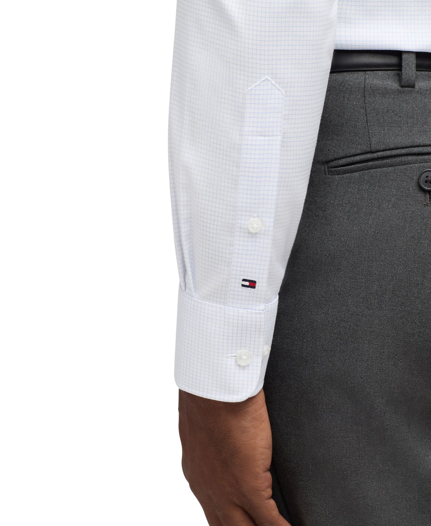 Мужская рубашка Tommy Hilfiger TH Flex Twill Regular-Fit Dress Shirt, цвет: Синий клетчатый — фото 2