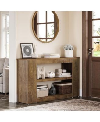 55-Inch Long Farmhouse Console Table, 3-Tier Wood Sofa Table with Storage Shelves for Living Room, Entryway, Behind Couch, Hallway