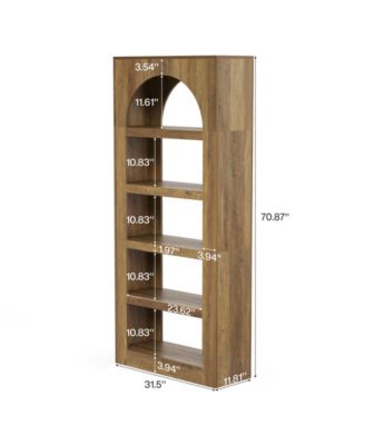 70.8 Inches Modern Wooden Bookcase, 5-Tier Arched Bookshelf,Open Display Storage Shelf Organizer