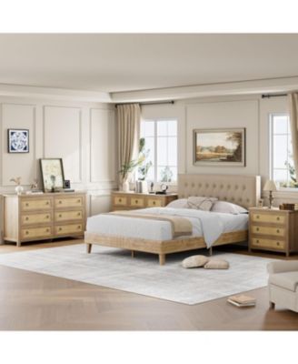 Dresser for Bedroom Rattan Chest of Dressers 29 in Tall Dresser for Closet with 3 Rattan Drawers Boho Night Stand Large Clothes Storage Cabinet