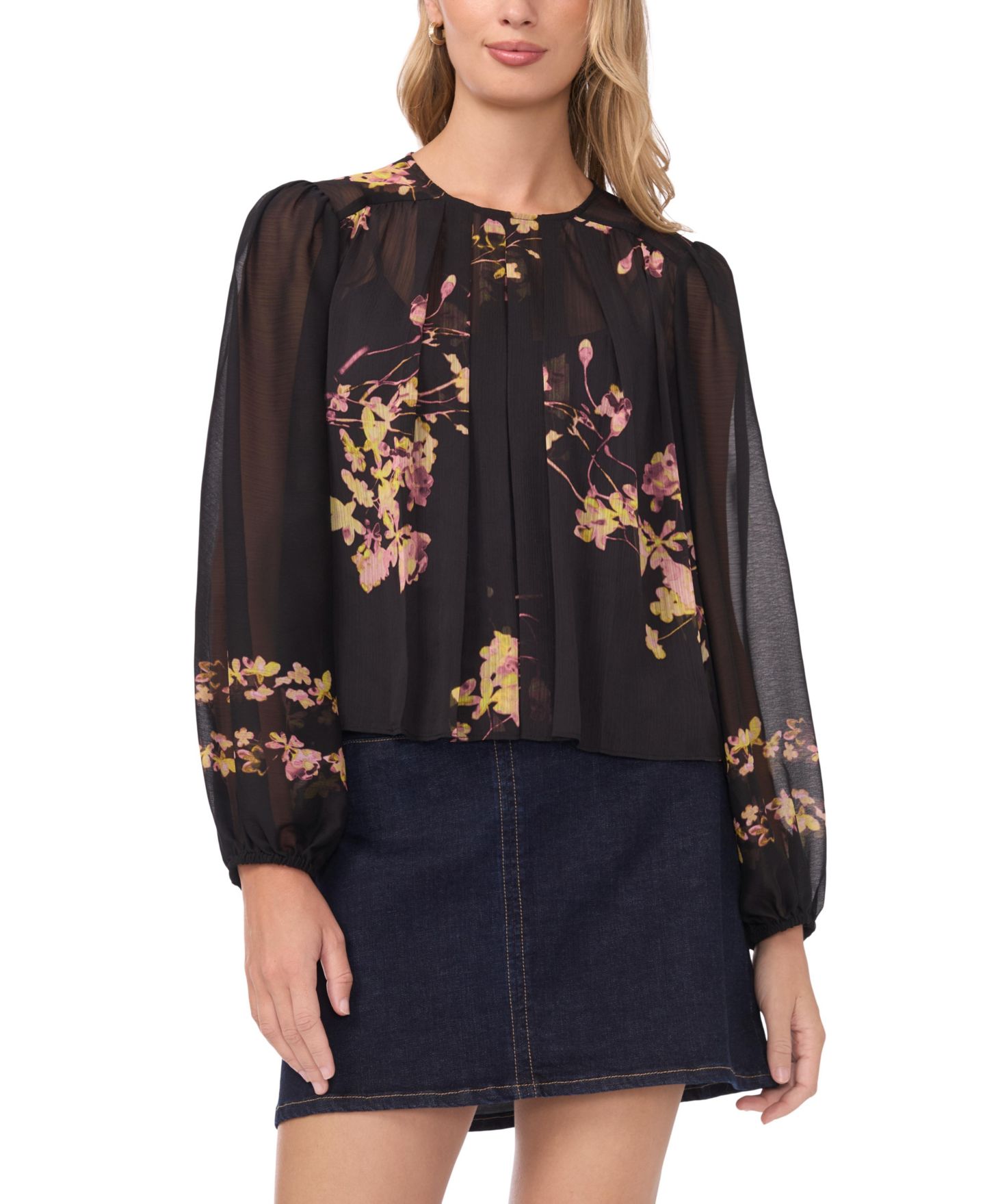 Женский топ Vince Camuto Long-Sleeve Crew Neck, цвет: Насыщенный чёрный — фото 1