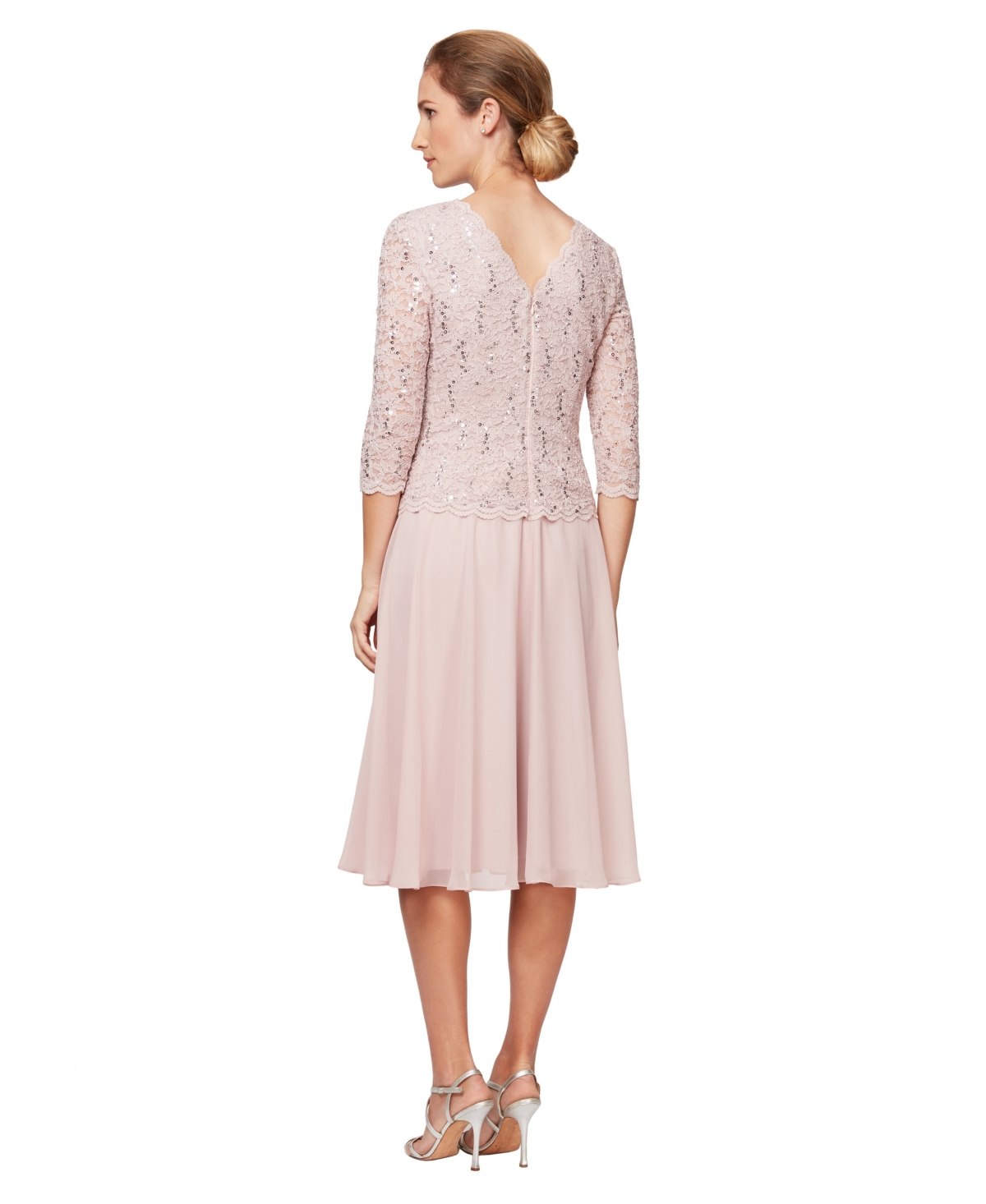 Alex Evenings Petite Cowl-Back Tea-Length Dress