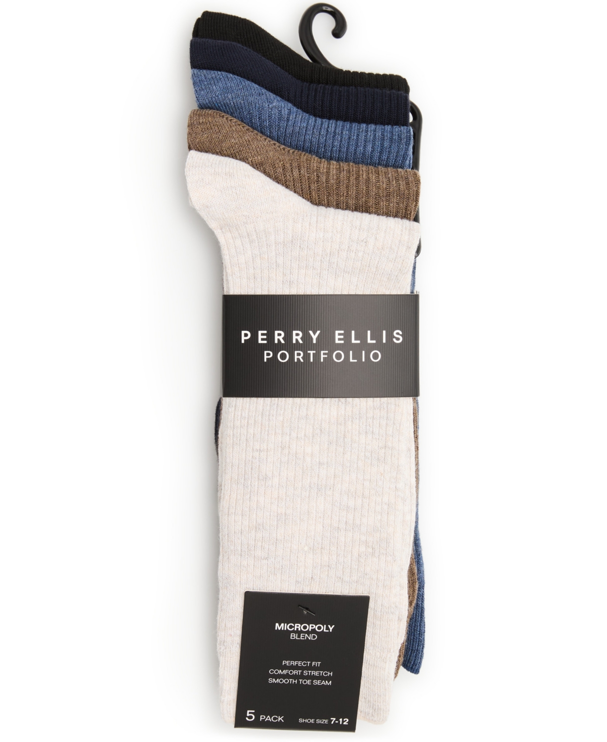 Perry Ellis Portfolio Men's 2X1 Solid Rib Crew Socks, 3-Pack