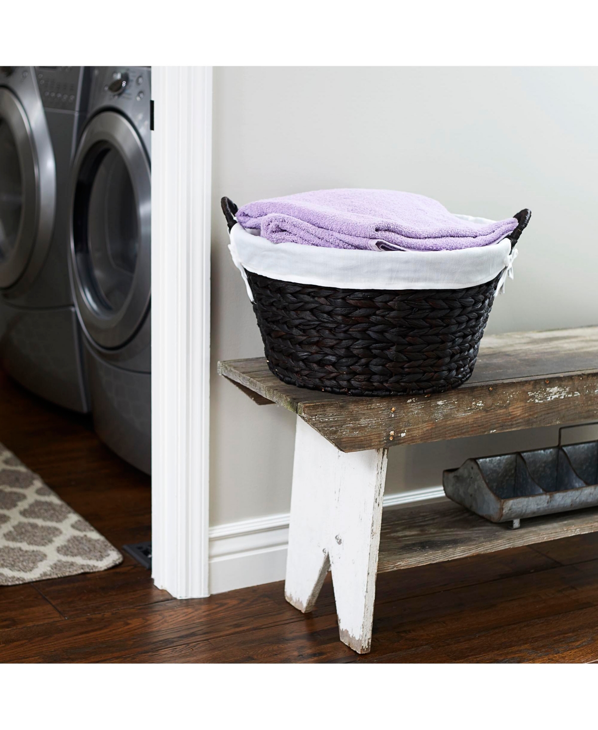 Household Essentials Round Wicker Laundry Basket with Handles