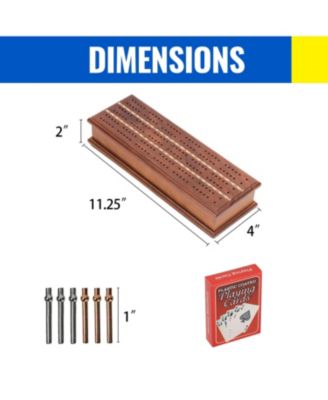 2-Track Wooden Cribbage Board Game Box with Playing Cards, Metal Pegs and Storage Drawer