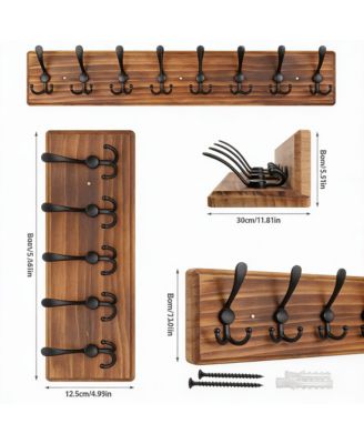 Wooden Wall Coat Rack with 8 Hooks for Coats, Jackets, Hats