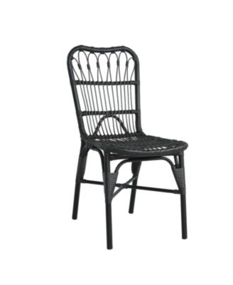 Set of 2 Grey Outdoor PE Wicker Patio Dining Chairs Rust Resistant Iron Frame 400lbs Capacity for Backyard Poolside Garden