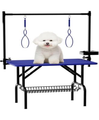 36" Large Dog Grooming Table, Foldable Adjustable Pet Station with Arms, Nooses & Mesh Drying Tray, Blue
