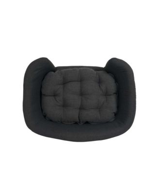Small Dog Corduroy Sofa Bed - Elevated Frame with Supportive Foam, Dark Grey