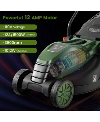 Electric Corded Lawn Mower 12-AMP 14-Inch Walk-Behind Lawnmower with Collection Box