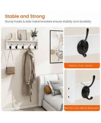 Particleboard Wall Coat Rack with Hooks & Shelf for Entryway Storage