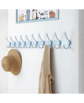 Heavy Duty 38" Blue Coat Rack with 10 Tri-hooks for Mudroom