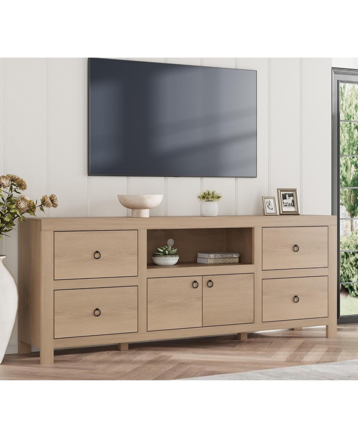 gaomon Tv Entertainment Center with Storage, 6 Drawers, Farmhouse Stand for TVs Up to 80", Media Console Stands