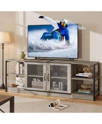 gaomon - Farmhouse TV Stand for 75/80 inches TVs, Entertainment Center with Storage Cabinet and Mesh Doors, Grey Grey