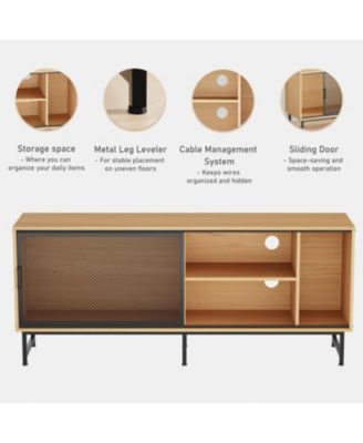 Modern Farmhouse TV Stand with Sliding Mesh Doors, 63" Wood Entertainment Center for 65 Inch TV