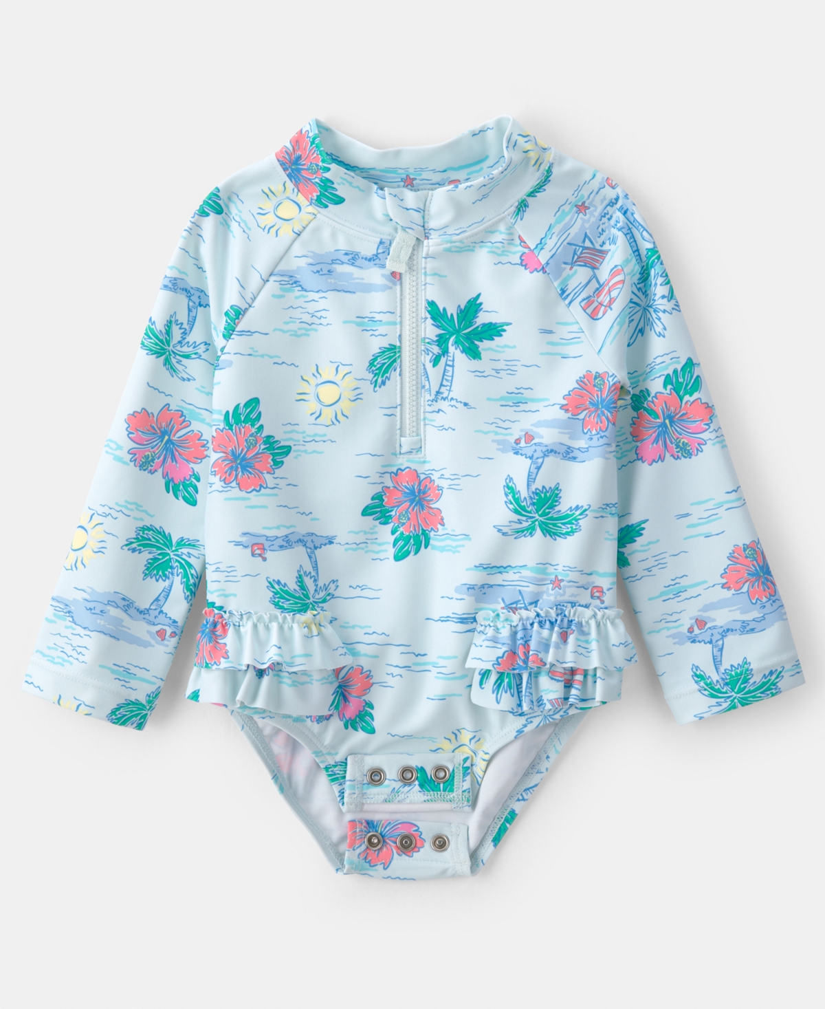 Carter's Baby Girls' One-Piece Tropical Beach Long-Sleeve Rashguard Swimsuit