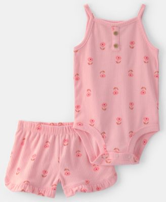 Baby Girls' Floral Sleeveless Bodysuit & Shorts, 2-Piece Set