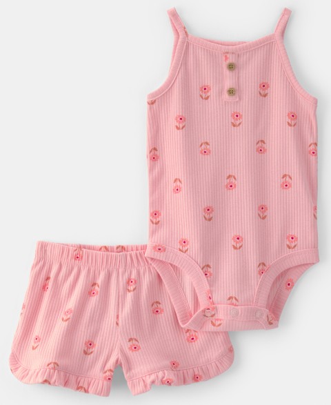 Carter's Baby Girls' Floral Sleeveless Bodysuit & Shorts, 2-Piece Set