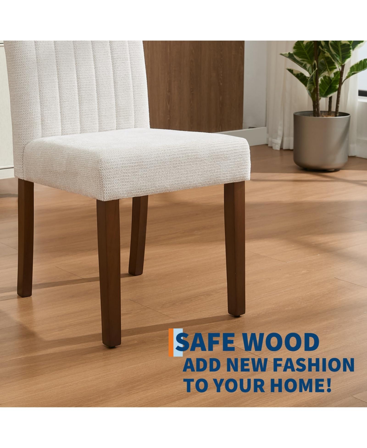 gaomon Set of 4 Modern Linen Fabric Upholstered Dining Chairs, Kitchen Side Chairs with Solid Wood Legs