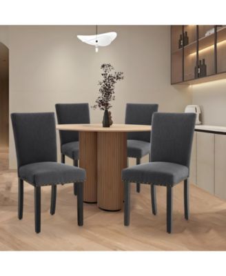 Set of 2 Upholstered Parsons Dining Chairs, Nailhead Trim Fabric Kitchen Chairs with Solid Wood Legs