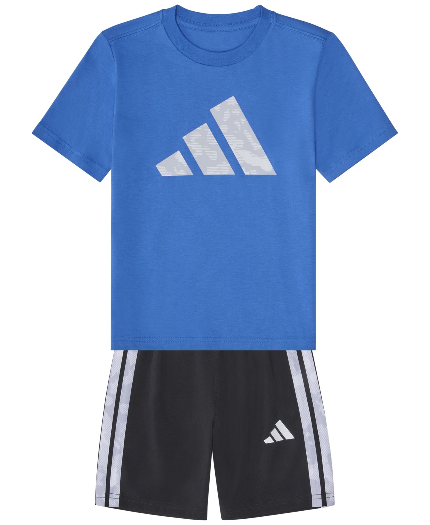 Комплект для мальчика adidas: камуфляжная футболка 3-Stripes и тканые шорты, 2 предмета, цвет: Тёмный синий — фото 2