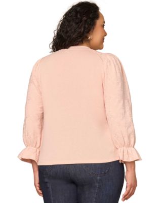 Plus Size Die Cut Embroidered Scoop Neck Top