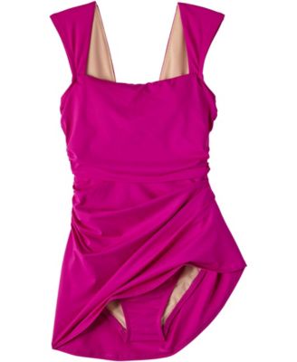 Women's NEW Smoothing Square Neck Ruched Swim Dress Swimsuit