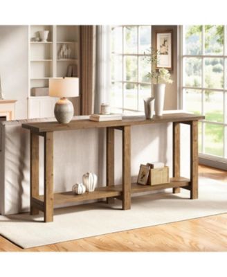 Solid Wood Console Table, 70.9-Inch Extra Long Wooden Sofa Table Behind Couch, Natural Brown