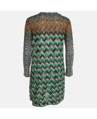 Women's Multicolored Zig Zag Lurex Knit Button Front Cardigan