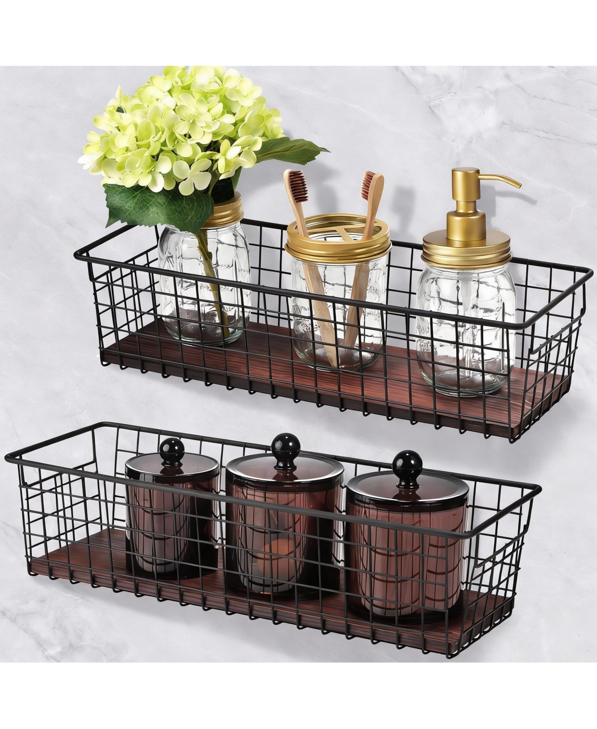 Yigii 4-Pack Metal Wire Wall Basket with Handles for Kitchen, Bathroom, Entryway