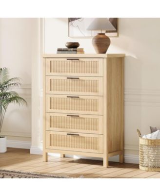 Fluted Dresser for Bedroom with 5 Drawers, 42.9 in Tall Chest of Large Drawers with Large Clothes Storage Cabinet, Wood Dresser, TV Stand