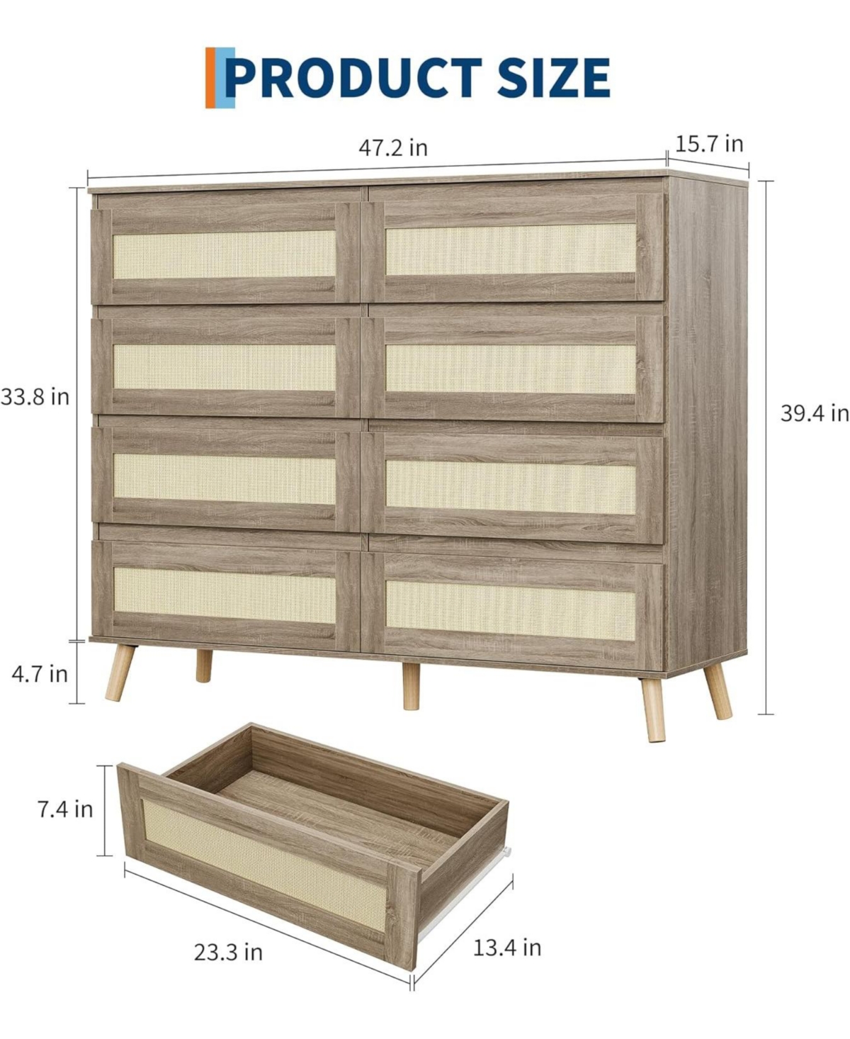 Gaomon rattan 6 drawer bedroom dresser with deep drawers and wide top, ideal for closets, entryways, and hallways