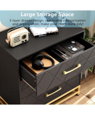 Dresser for Bedroom with 3 Drawer, Modern Dressers Chest of Drawers, Metal Handles, Wood Dressers for Living Room