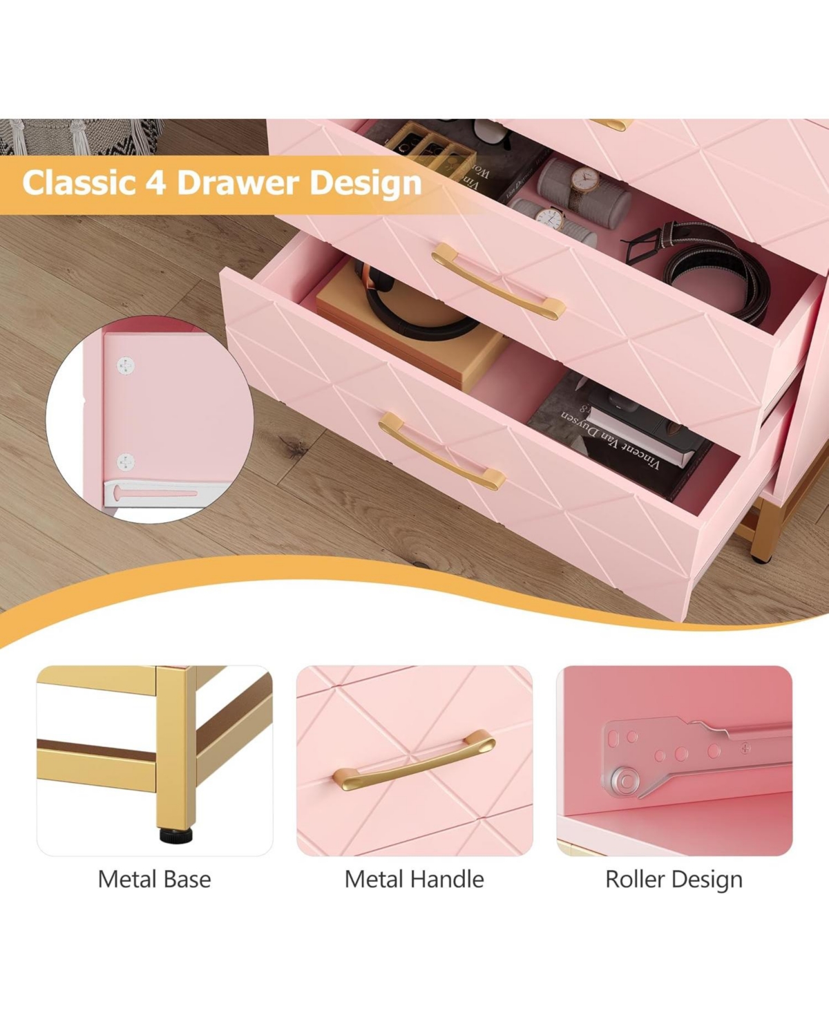 Gaomon Dresser for Bedroom with 4 Drawer, Modern Dressers Chest of Drawers, with Wide Drawers and Metal Handles