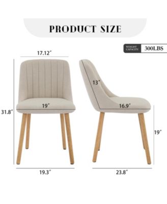 Set of 4 Fabric Upholstered Dining Chairs, Curved Backrest Kitchen Side Chairs with Solid Oak Legs