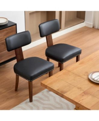 Set of 2 Leather Upholstered Dining Chairs, Curved Backrest Seating for Kitchen & Dining Room