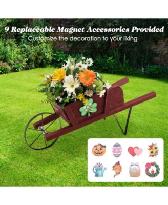 Wooden Wagon Planter Decorative Indoor/Outdoor Rustic Flower Cart with Wheel