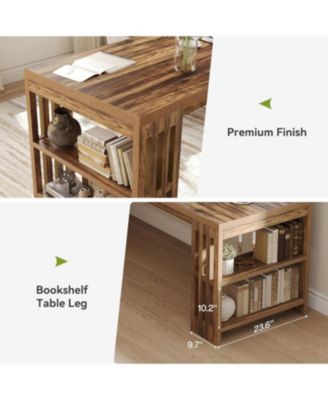 78.7" Long Desk, 2 Person Desk with Shelves, Large Wooden Computer Desk, Heavy Duty Shelf Legs Design
